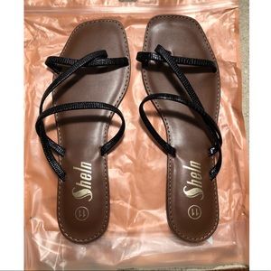 Shein Black Sandals - brand new, never worn, still in original packaging!